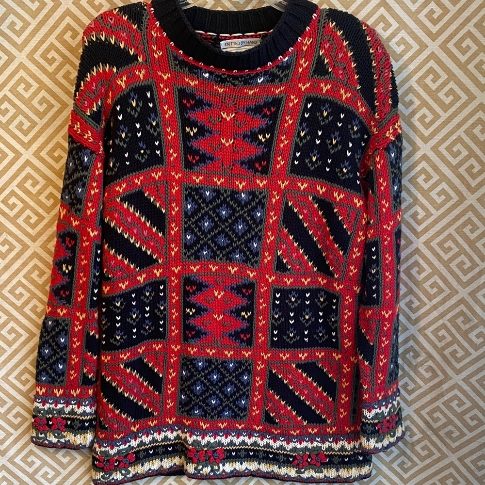 Vintage Margules knitted by hand Geometric Pattern Sweater